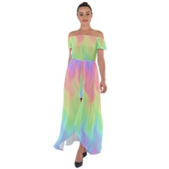 Pastel Rainbow Flame Ombre Off Shoulder Open Front Chiffon Dress by SpinnyChairDesigns