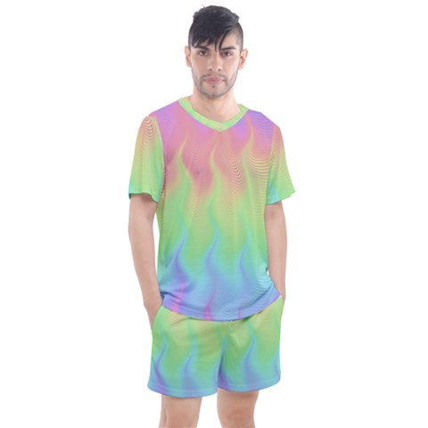 Pastel Rainbow Flame Ombre Men s Mesh Tee And Shorts Set by SpinnyChairDesigns