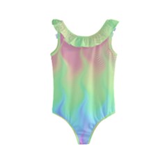 Pastel Rainbow Flame Ombre Kids  Frill Swimsuit by SpinnyChairDesigns