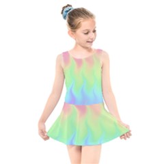 Pastel Rainbow Flame Ombre Kids  Skater Dress Swimsuit by SpinnyChairDesigns