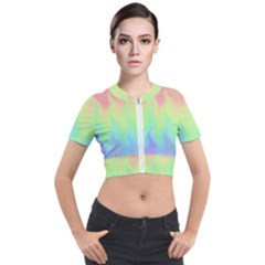 Pastel Rainbow Flame Ombre Short Sleeve Cropped Jacket by SpinnyChairDesigns