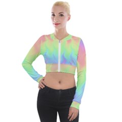 Pastel Rainbow Flame Ombre Long Sleeve Cropped Velvet Jacket by SpinnyChairDesigns