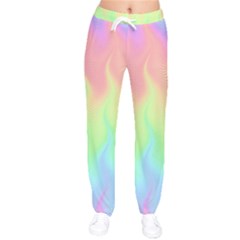 Pastel Rainbow Flame Ombre Women Velvet Drawstring Pants