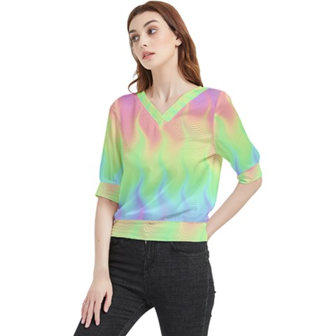 Pastel Rainbow Flame Ombre Quarter Sleeve Blouse by SpinnyChairDesigns