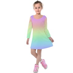 Pastel Rainbow Ombre Kids  Long Sleeve Velvet Dress