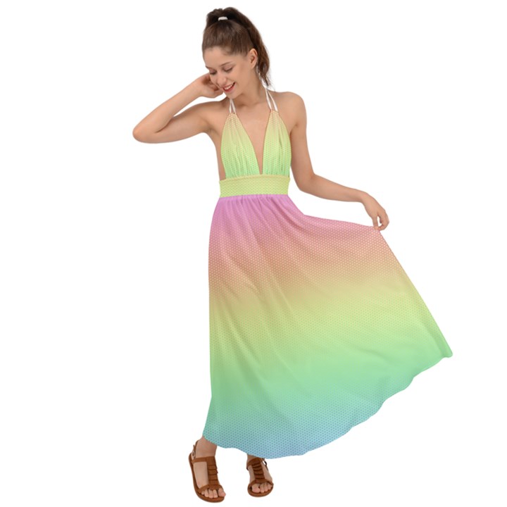 Pastel Rainbow Ombre Backless Maxi Beach Dress