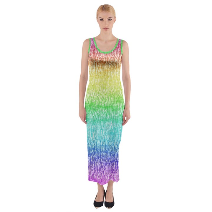 Rainbow Ombre Texture Fitted Maxi Dress