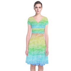 Rainbow Ombre Texture Short Sleeve Front Wrap Dress by SpinnyChairDesigns