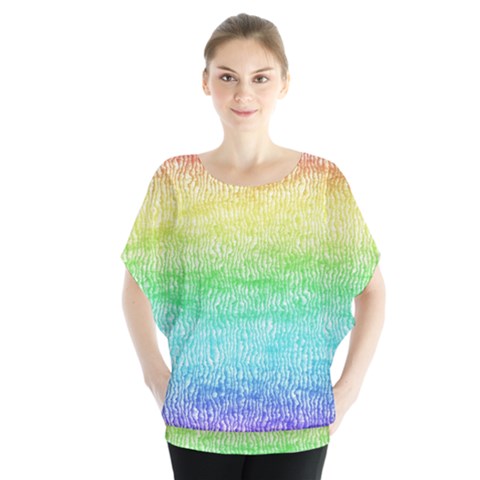 Rainbow Ombre Texture Batwing Chiffon Blouse by SpinnyChairDesigns