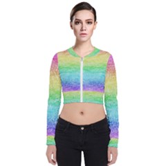 Rainbow Ombre Texture Long Sleeve Zip Up Bomber Jacket by SpinnyChairDesigns