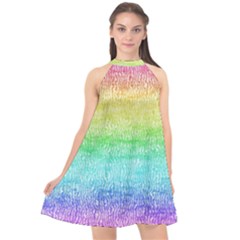 Rainbow Ombre Texture Halter Neckline Chiffon Dress  by SpinnyChairDesigns