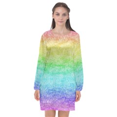 Rainbow Ombre Texture Long Sleeve Chiffon Shift Dress  by SpinnyChairDesigns