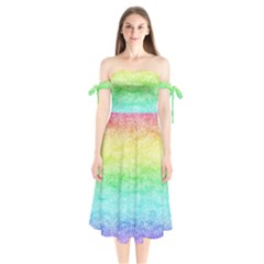 Rainbow Ombre Texture Shoulder Tie Bardot Midi Dress by SpinnyChairDesigns