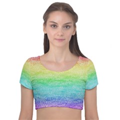 Rainbow Ombre Texture Velvet Short Sleeve Crop Top  by SpinnyChairDesigns