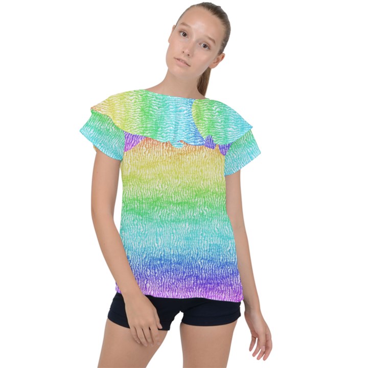 Rainbow Ombre Texture Ruffle Collar Chiffon Blouse