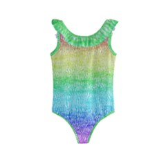 Rainbow Ombre Texture Kids  Frill Swimsuit by SpinnyChairDesigns