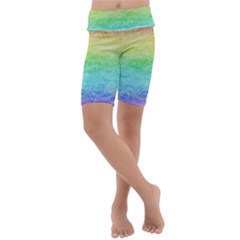 Rainbow Ombre Texture Kids  Lightweight Velour Cropped Yoga Leggings