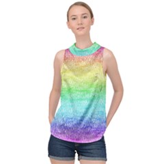 Rainbow Ombre Texture High Neck Satin Top by SpinnyChairDesigns