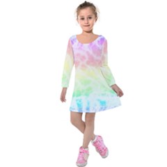 Pastel Rainbow Tie Dye Kids  Long Sleeve Velvet Dress