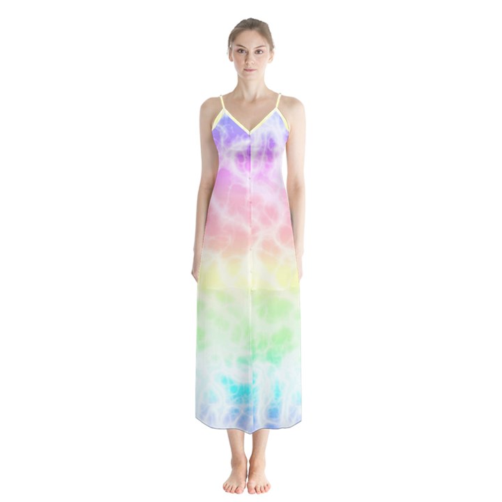 Pastel Rainbow Tie Dye Button Up Chiffon Maxi Dress