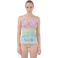 Pastel Rainbow Tie Dye Cut Out Top Tankini Set by SpinnyChairDesigns