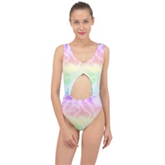 Pastel Rainbow Tie Dye Center Cut Out Swimsuit by SpinnyChairDesigns