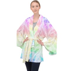 Pastel Rainbow Tie Dye Long Sleeve Velvet Kimono  by SpinnyChairDesigns