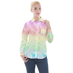 Pastel Rainbow Tie Dye Women s Long Sleeve Pocket Shirt