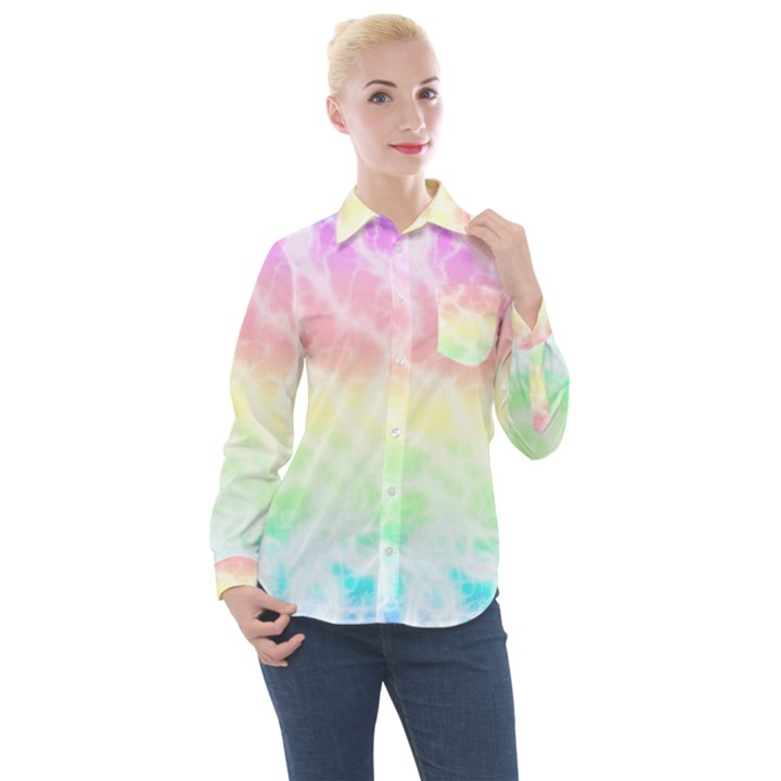 Pastel Rainbow Tie Dye Women s Long Sleeve Pocket Shirt