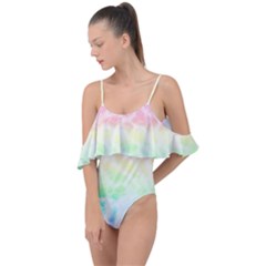 Pastel Rainbow Tie Dye Drape Piece Swimsuit by SpinnyChairDesigns