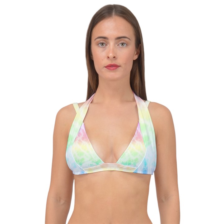 Pastel Rainbow Tie Dye Double Strap Halter Bikini Top