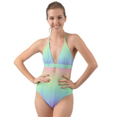 Pastel Rainbow Gradient Halter Cut-out One Piece Swimsuit by SpinnyChairDesigns