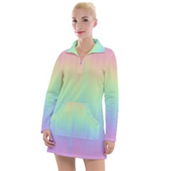 Pastel Rainbow Gradient Women s Long Sleeve Casual Dress by SpinnyChairDesigns