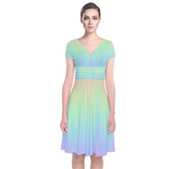 Pastel Rainbow Gradient Short Sleeve Front Wrap Dress by SpinnyChairDesigns