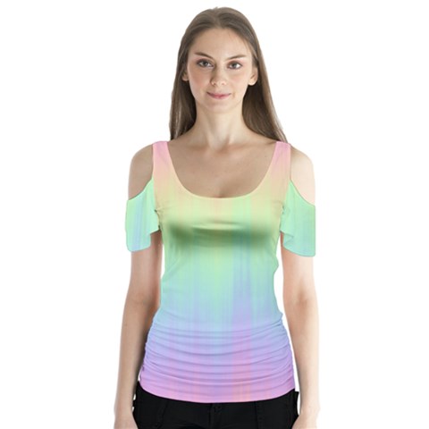 Pastel Rainbow Gradient Butterfly Sleeve Cutout Tee  by SpinnyChairDesigns