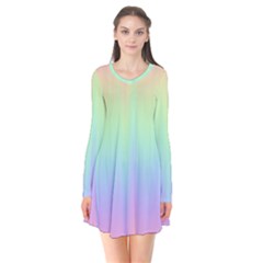 Pastel Rainbow Gradient Long Sleeve V-neck Flare Dress by SpinnyChairDesigns