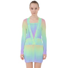 Pastel Rainbow Gradient V-neck Bodycon Long Sleeve Dress by SpinnyChairDesigns