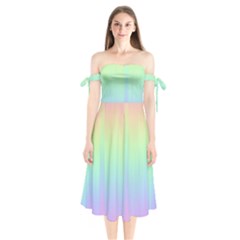 Pastel Rainbow Gradient Shoulder Tie Bardot Midi Dress by SpinnyChairDesigns