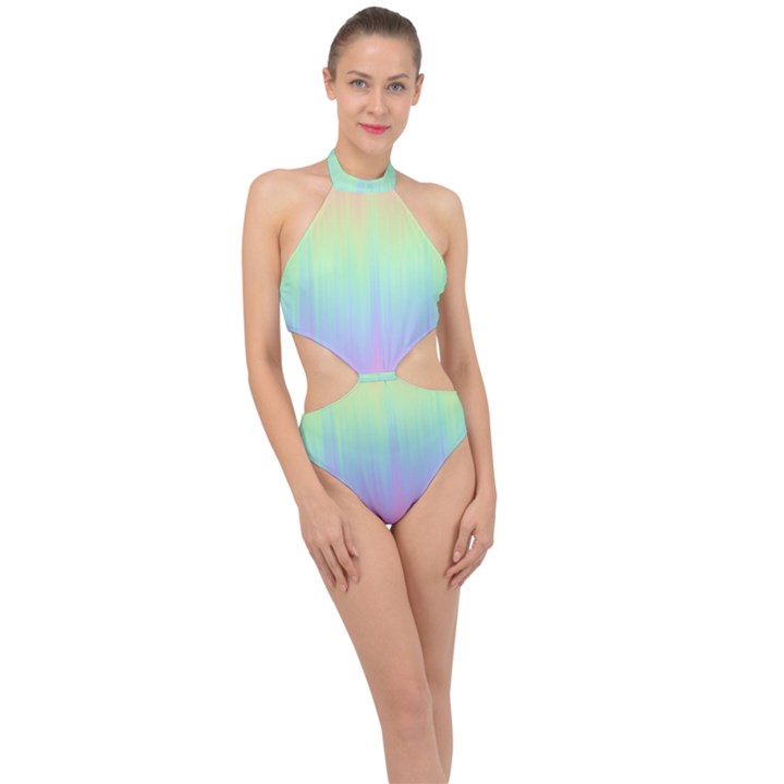 Pastel Rainbow Gradient Halter Side Cut Swimsuit