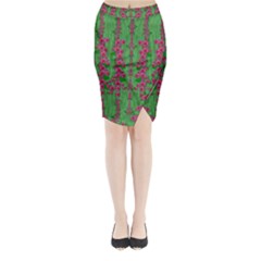 Lianas Of Sakura Branches In Contemplative Freedom Midi Wrap Pencil Skirt by pepitasart