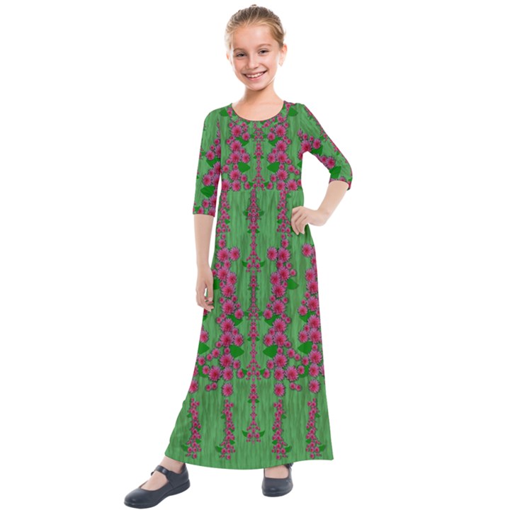 Lianas Of Sakura Branches In Contemplative Freedom Kids  Quarter Sleeve Maxi Dress