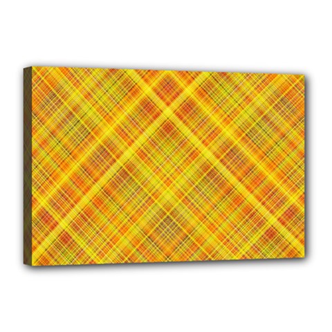 Orange Madras Plaid Canvas 18  X 12  (stretched) by SpinnyChairDesigns