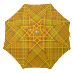 Orange Madras Plaid Straight Umbrellas by SpinnyChairDesigns