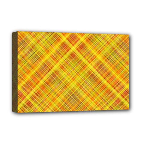 Orange Madras Plaid Deluxe Canvas 18  X 12  (stretched) by SpinnyChairDesigns