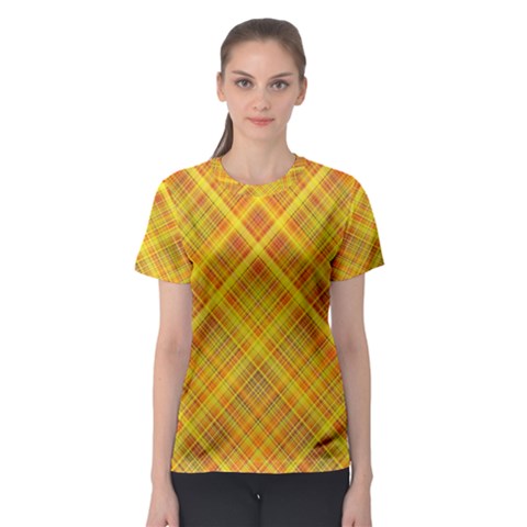 Orange Madras Plaid Women s Sport Mesh Tee by SpinnyChairDesigns