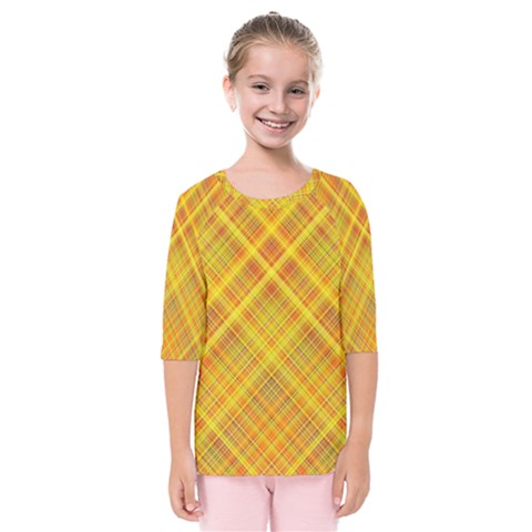 Orange Madras Plaid Kids  Quarter Sleeve Raglan Tee by SpinnyChairDesigns