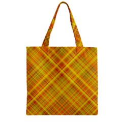 Orange Madras Plaid Zipper Grocery Tote Bag by SpinnyChairDesigns