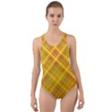 Orange Madras Plaid Cut-Out Back One Piece Swimsuit View1