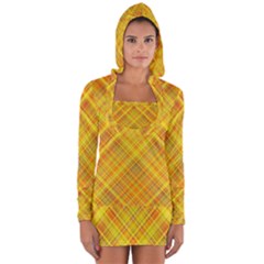 Orange Madras Plaid Long Sleeve Hooded T-shirt by SpinnyChairDesigns