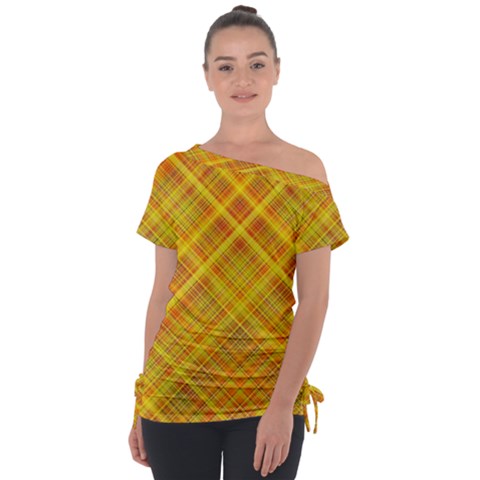 Orange Madras Plaid Tie-up Tee by SpinnyChairDesigns